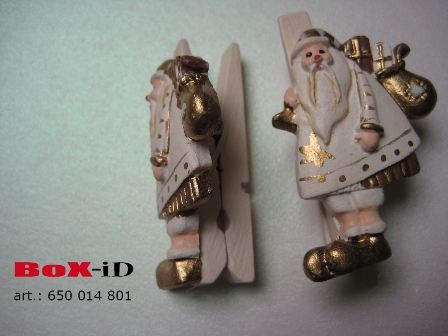 Santa Claus in wood on clip  : white/gold 40 mm (6pcs)